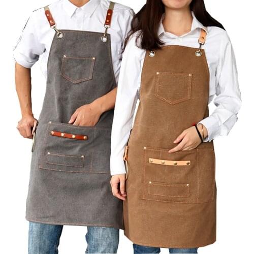 2021 New Thick Canvas Unisex Apron Bib Chef Kitchen Aprons for Women Men Coffee Shop Barber BBQ Bib working uniform