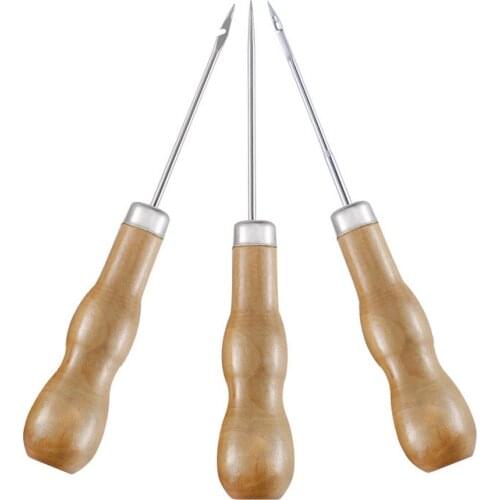 3pcs/set Sewing Awl Wooden Handle Sewing Tools Canvas Leather Threader Repair Punch Awl Accessories Sewing Supplies