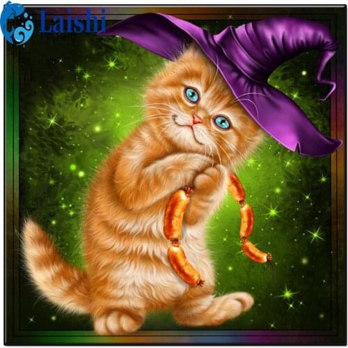 3D Diy Persian cat in a hat Diamond Painting Art full round square Diamond Picture Mosaic Gift Cartoons Home Wall Decoration