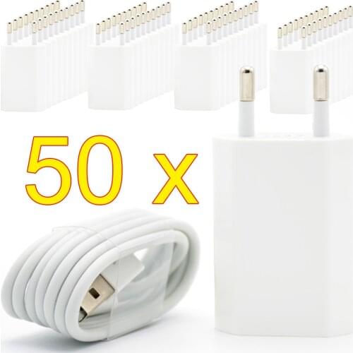 50PCS/Lot EU Plug Wall USB Charger For iPhone 8 Pin Charging Cable + Charger Adapter For Apple iPhone 6 7 Plus 5S 5 White Color