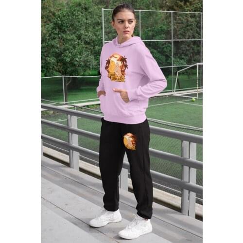 Angemiel Wear Holidaymaker Man Women Tracksuit Set Pink Hooded Sweatshirt Black Sweatpants