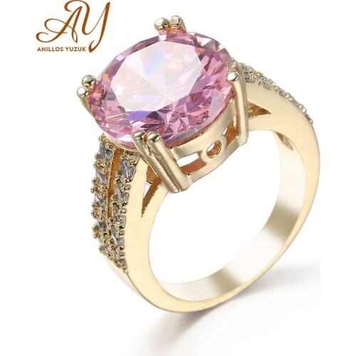 Anillos Yuzuk Rmantic 925 Sterling Silver Round Pink Quartz Diamonds Wedding Engagement For Women Ring Jewelry Wholesale