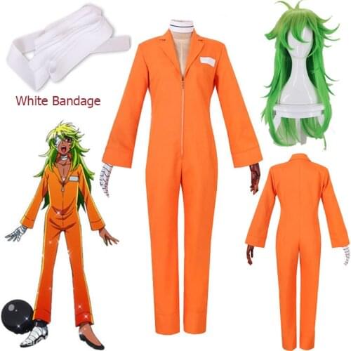 Anime Nanbaka NO.25 Niko Rock Jail Uniform cosplay Costumes Orange Bodysuit +Glove Prisoner cosplay Clothing free shipping