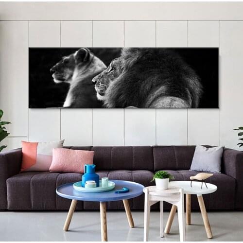 Lions Couples Black and White Canvas Art Painting Posters and Prints Scandinavian Cuadros Wall Art Picture for Living Room