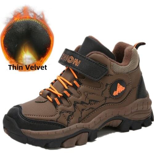 Kids Winter Shoes Boys Non-slip Winter Sneakers 2021 Outdoor Warm Plus Fur Boots Teenagers Mountain Climbing Trekking Shoes