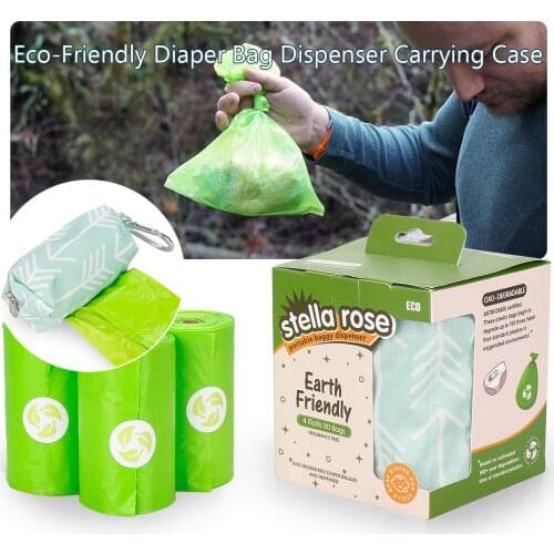 Eco-Friendly Diaper Bag Dispenser Carrying Case and 80 OXO-Degradable Trash Bags