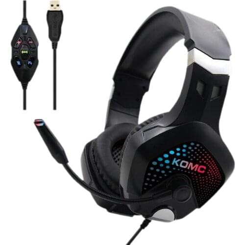 KOMC Gaming Headset Headphones for Ps4 Ps5 Pc Controller Noise Isolating over Ear Headphones with Mic Red Led Light