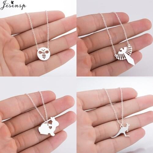 Jisensp 2021 New Fashion Stainless Steel Jewelry Round Bee Necklace Choker Cute Honey Bee Pendant Necklace for Women Best Gift