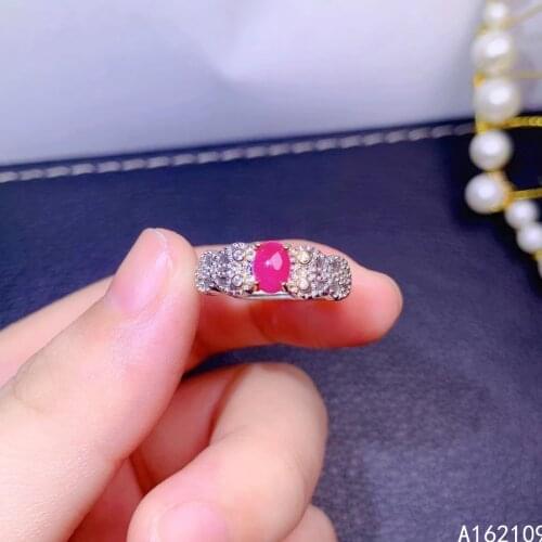 Fine Jewelry 925 Sterling Silver Inset With Natural Gemstone Womens Luxury Exquisite Egg Ruby Adjustable Ring Support Detection
