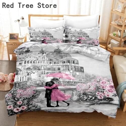 London Paris City View Bedding Set Skin-friendly Quilt Comforter Cover and Pillowcase Bedclothes EU Single Bed Duvet Cover Set