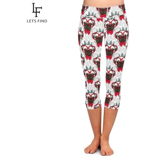 LETSFIND 2019 New Summer Cartoon Animals Dogs Printing Capri Leggings Fashion High Waist Mid-Calf 3/4 Stretch Women Leggings