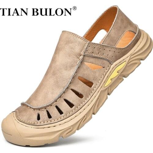 Summer Genuine Leather Men Casual Shoes Luxury Brand Outdoor Sandals Handmade Slip-on Men Loafers Driving Shoes Plus Size 38-46