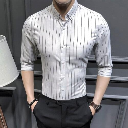 2019 New Mens Business Casual Short Sleeved Shirt Striped Male Social Dress Shirts