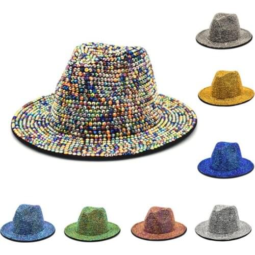 New Rhinestone Fedora Hat Women party stage hat handmade point drill male British retro outdoor sunshade jazz performance hat