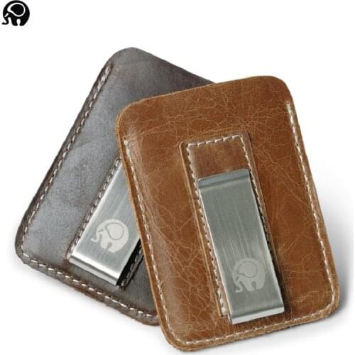 Wholesale Genuine Leather Money Clip Metal Men Card Pack Slim Bills Cash Clips Clamp for Money Thin Billfold Holder Cheap NEW