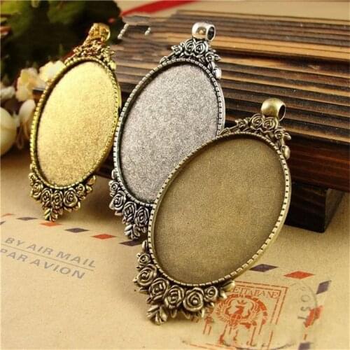 5pcs/lot Base Size 30*40mm Flower Pendant Cabochon Base Settings Cameo Tray Bezel Blank for DIY Jewelry Making Findings