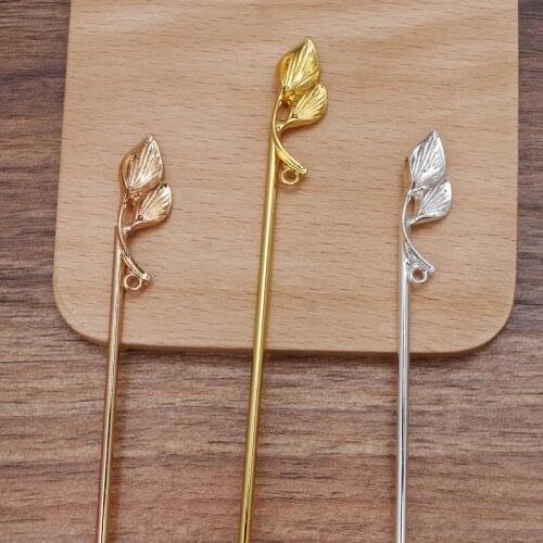 5 PCS 35*12mm Vintage Metal Alloy Leaves Hair Sticks DIY Hairwear Accessories For Jewelry Making
