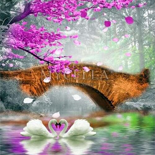 100% Full 5d Diy Daimond Painting Swan Couple Art Cross-stitch Square Rhinestone Full Pasted Diamant Painting Embroidery Animals