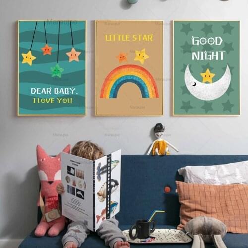 Good Night Nordic Poster Baby Girl Room Painting Stars Wall Art Print Nursery Prints Painting Cartoon Wall Painting Unframed