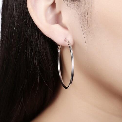 2019 wholesale N925 Silver color simple big circle earrings! N925 - 40-60mm circle - / ladies earrings jewelry