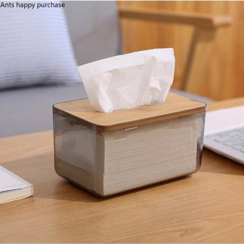 Transparent Plastic Tissue Box Wooden Cover Home Tissue Storage Box Paper Towel Holder Desktop Napkin Holder Roll Paper Boxes