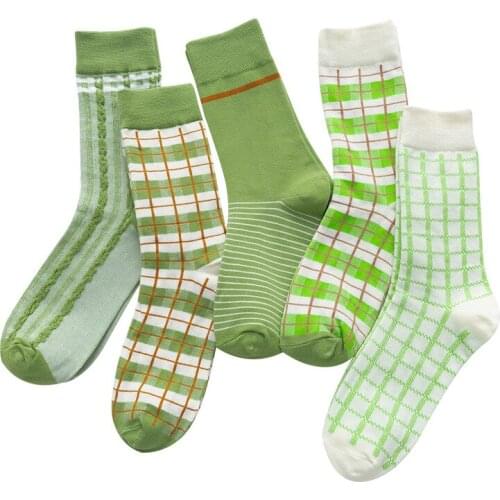 QVRXDT 1pairs Korea Green Cotton Short Socks Women Unisex Classic Dot Striped Patterned Socks College Breathable Sport Sock