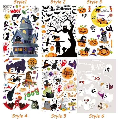 Removable Halloween Wall Stickers Horror Grim Reaper Witch Pumpkin Window Stickers For Halloween Party Home Bar Floor Wall Decal