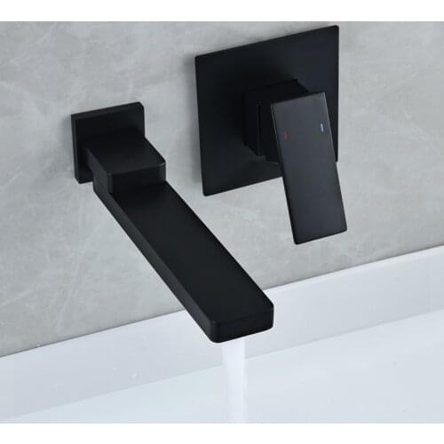 Black Bathroom Basin Mixer Tap Sink Faucet Wall Mounted Square Chrome Brass Hidden Hot And Cold Water Mixer Faucets