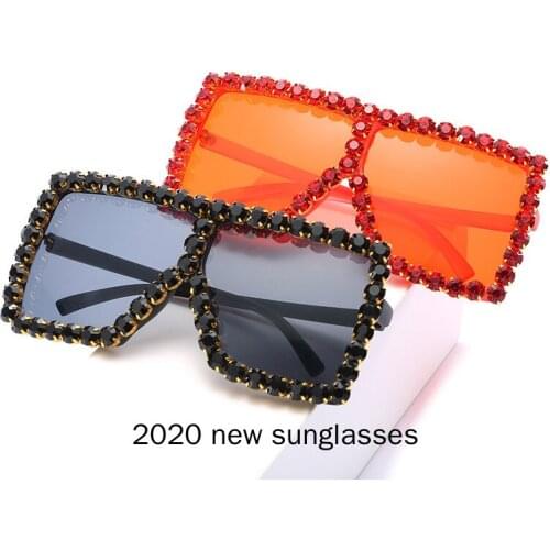 Vintage Diamond Square Sunglasses 2020 Luxury Brand Sunglasses Pink Blue Crystal Metal Sun Glasses Men Shades UV400 NX