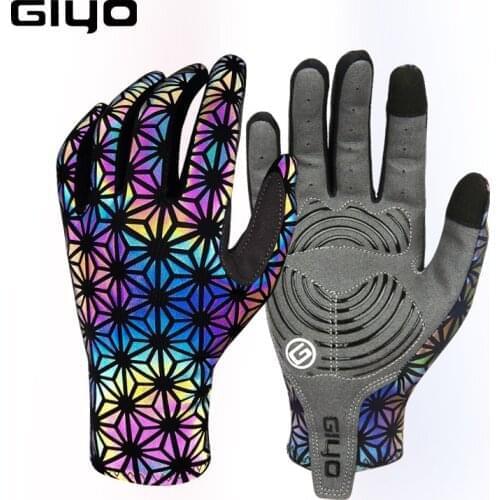 Giyo Cycling Gloves Colorful Luminous Full Finger Outdoor Sport Anti-slip MTB Mitten Reflection Dazzle Motorcycle Long Gloves