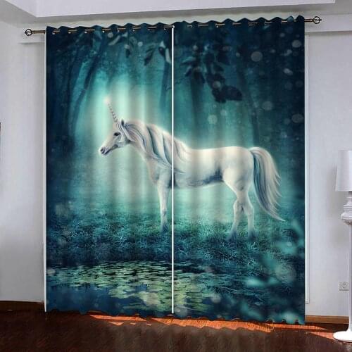 3D Curtain Photo Custom Size White unicorn Curtains For Bedroom Curtains For Living Room Decorative Window Curtain