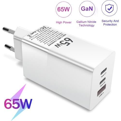 65W GaN Charger Quick Charge For Laptop 4.0 3.0 Type C PD USB Charger with QC 4.0 3.0 Portable Fast Charger For iPhone 12 Pro