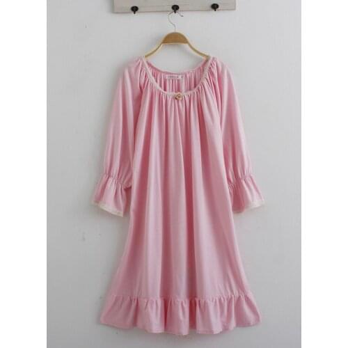 Combed Cotton Womens Nightdress Korean Lovely Oversized Loose Elastic Soft Knitted Nightgown & Sleepstirts Home Wear Sleepwear