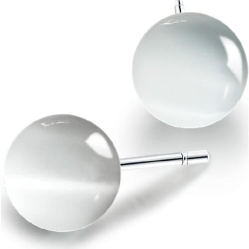 ModaOne Simple 925 Sterling Silver Earrings Moonlight Stone Opal Ball Stud Earrings For Women oorbellen boucle d'oreille