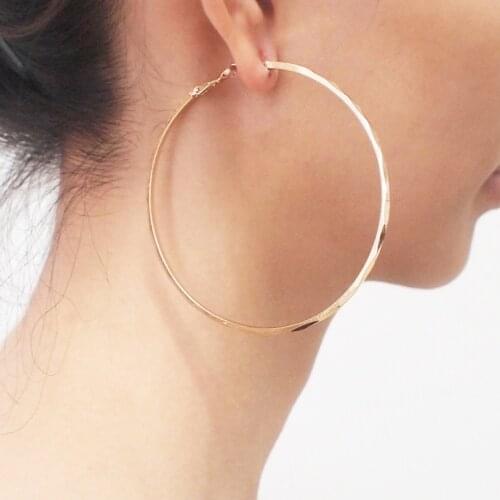 Simple Style 70mm Diameter Metal Hoop Earrings For Women Statement Big Earrings Golden Silver Color Jewelry UKMOC