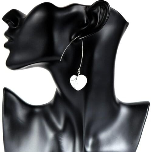 Women Natural Stone Love Heart Dangling Earrings Tiger Eye Turquoises Opal Drop Pendant Hanging Earring Hook Female Jewelry Gift