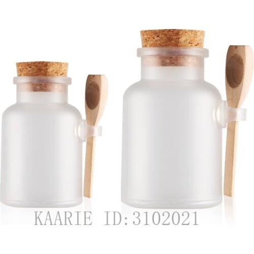 100ml200ml 20pcs Round Empty ABS Cosmetic Bath Salt Bottle, DIY Frosted Mask Pot with Wooden Lid/Spoon,Portable Makeup Container