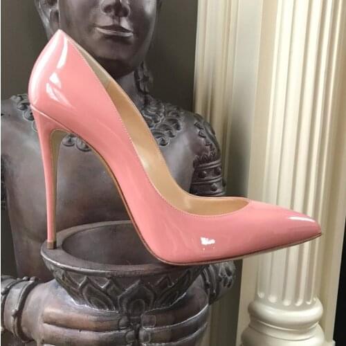 2020 summer free shipping fashion women pumps pink patent leather pointy toe heels stiletto heel big size 12cm Designer pumps