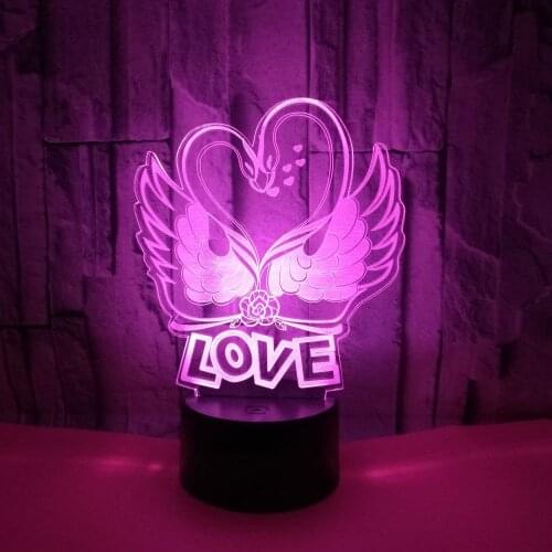 Swan Love 3d Lamp Colorful Touch Led Visual Lamp Gift Decoration Atmosphere Small 3d Light Fixtures Usb Led Night Light