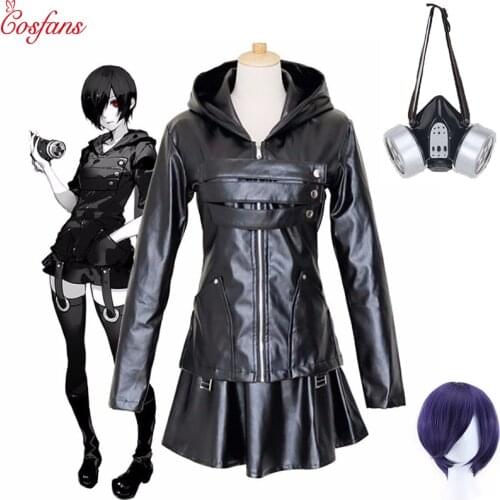 Anime Tokyo Ghoul Touka Kirishima Cosplay Costume Full Set Uniform PU Leather Black Dress Hoodie Women Halloween Fighting Dress