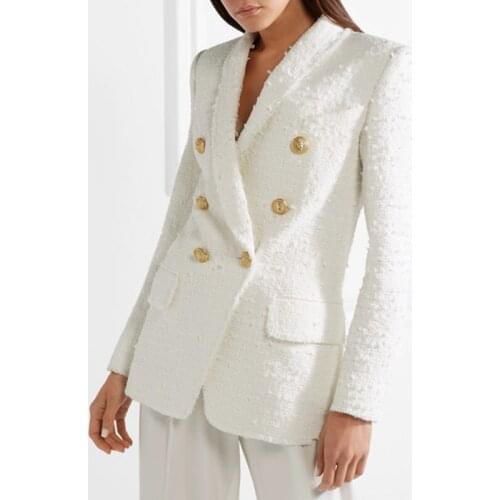 Blazer feminino Newest Runway Designer Blazer Womens Metal Buttons Shawl Collar Wool Blends Tweed Blazer Coat women