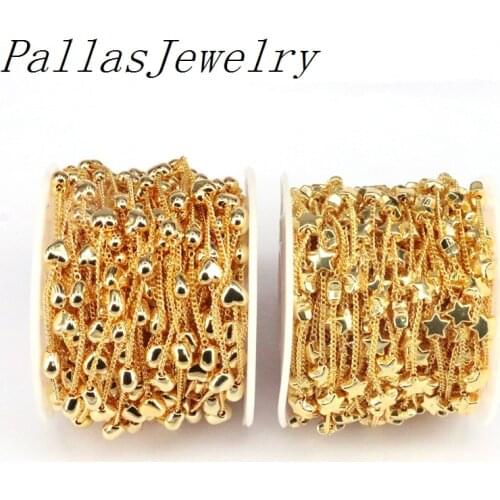 10Meters,Beautiful Gold Metal Star Heart Chains for Women Necklace Bracelet Anklet Making Supplies