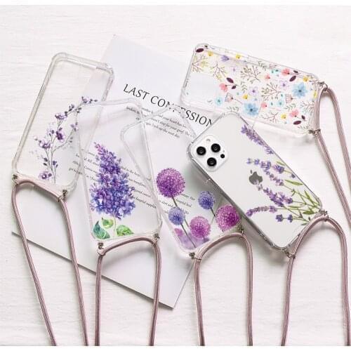 Necklace Lanyard Flowers Cases For Huawei P50 P40 P20 P30 Pro Lite E Y7 Y9 Y6 2019 P Smart 2021 S Honor 9C 9S 20 PC Airbag Capas