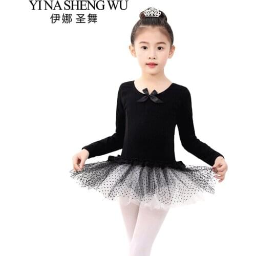 Children Dance Practice Clothes New Ballet Dress Girls Cotton Dress Long Sleeves Yarn Skirt Girls Ballet Dance Costume 3 Colors