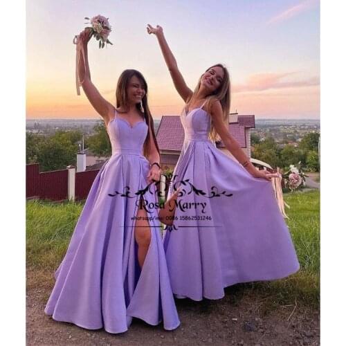 Lilac Cheap Long Satin Bridesmaids Dresses 2021 A Line Plus SIze Satin Maxi Junior Maid Of Honors Wedding Prom Party Gowns