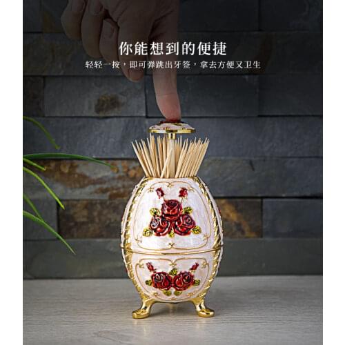 European Rose pattern toothpick dispenser automatic toothpick holder toothpick case storage box for home decoration YQT046