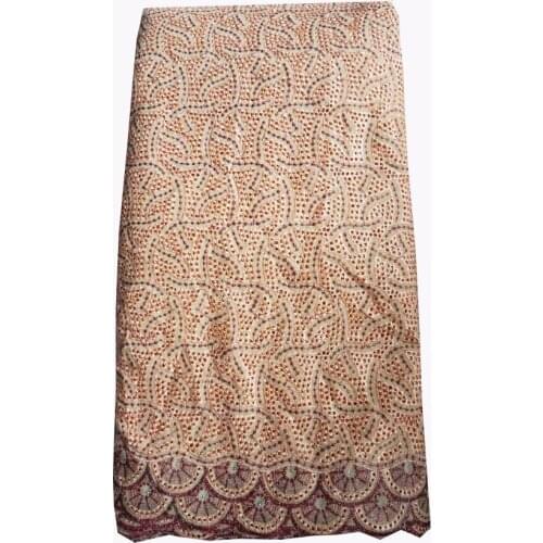 Hot sale 5 Yards gold High quality African Swiss Voile Lace for wedding 100% Cotton Fabric-JL013