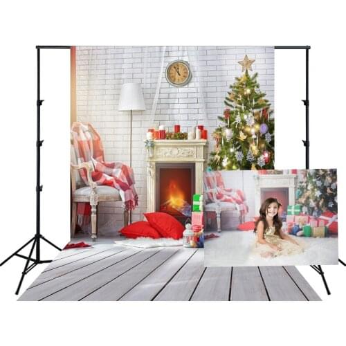 HUAYI Photography Backdrop Christmas Tree Fireplace Family Party Photobooth Background Newborns Child Studio BackdropXT-4553