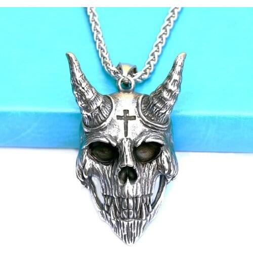 Personality Silver Plated Ram Head Skull Necklace for Men Women Punk Style Necklace Motorcycle Party Biker Chain Jewelry Gifts
