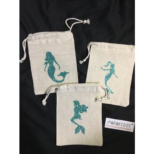 Custom mermaid desgin wedding Bachelorette Hangover recovery Survival kit favor Muslin bags bridal shower party goodie pouches